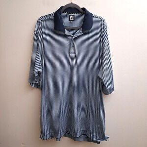FootJoy FJ Polo Shirt XL Blue White Stripes Short Sleeves Stretch Top Golf